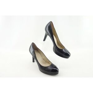 Tahari Laura Cap Toe Platform Pump Classic Black Leather Size 9.5 High Heel Shoe